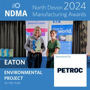 Environmental Project of the Year sponsored by Petroc. Winner: Eaton, received by Michelle Turner, presented by Jackie Theakston-Thomas