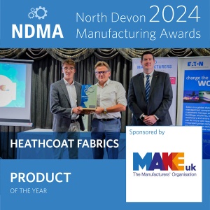 Product of the year, sponsored by Make UK. Winner: Heathcoat Fabrics. Received by John Stimpson and Harry Trelawney.